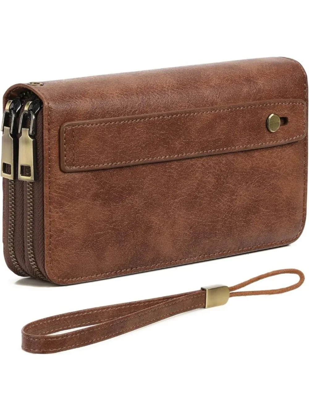 Large Capacity RFID Blocking Leather Wallet - Double Zipper Clutch & Card Holder